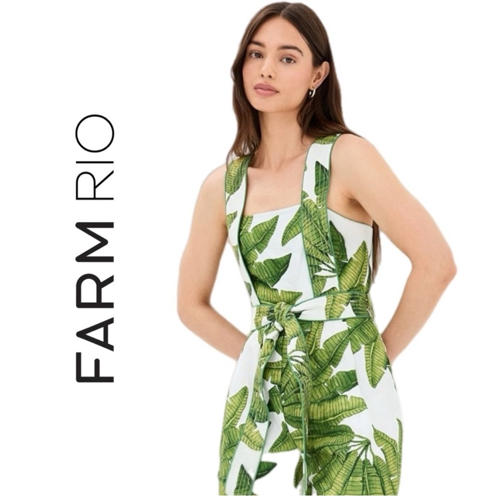 Farm Rio Palm Fan Off-White Jumpsuit NWT Size M Linen - Picture 11 of 15